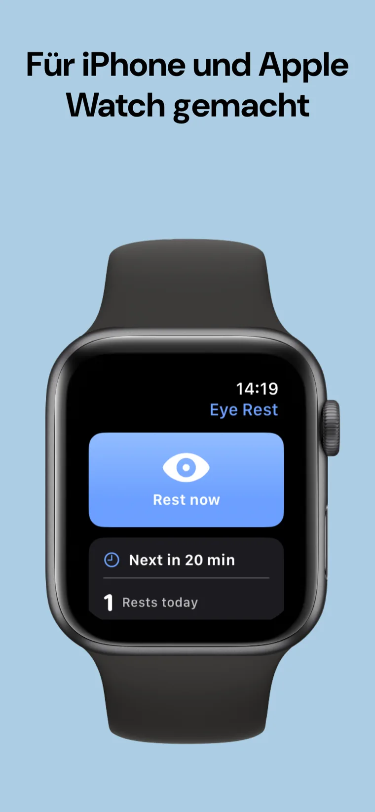 Für iPhone und Apple Watch gemacht — Augenpause auf dem iPhone neben der Apple Watch